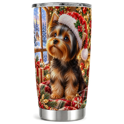 Cozy Yorkie Tumbler 20oz, Dog 20oz Tumbler, Stainless Steel Travel Cup