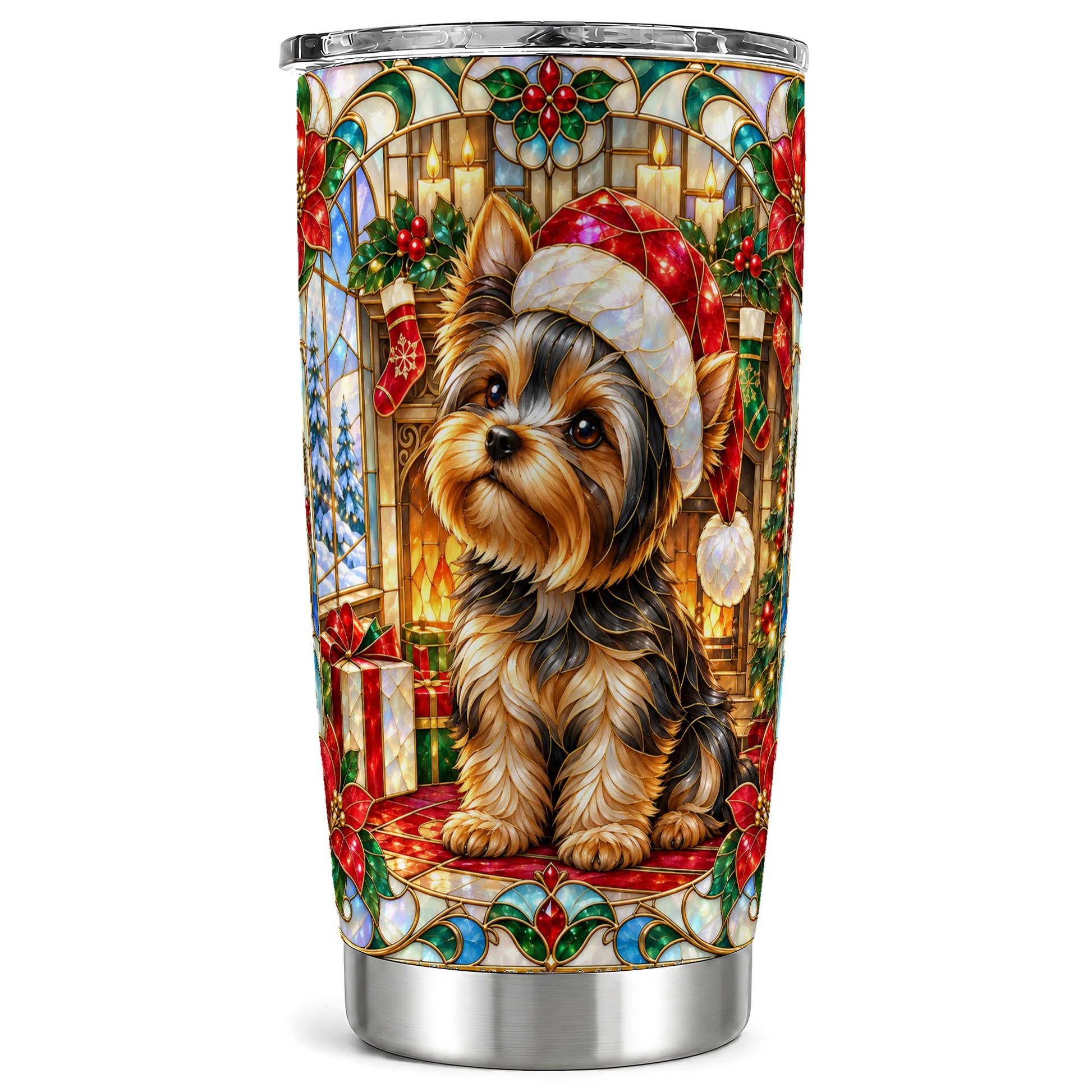 Stained Glass Style Yorkie Tumbler 20oz, Dog 20oz Tumbler, Travel Cup
