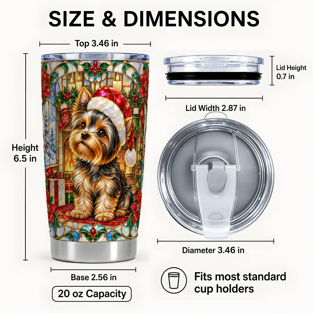 #pl[20oz|Steel] Stained Glass Style Yorkie Tumbler 20oz, Dog 20oz Tumbler, Travel Cup