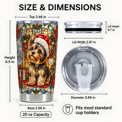 #pl[20oz|Steel] Stained Glass Style Yorkie Tumbler 20oz, Dog 20oz Tumbler, Travel Cup
