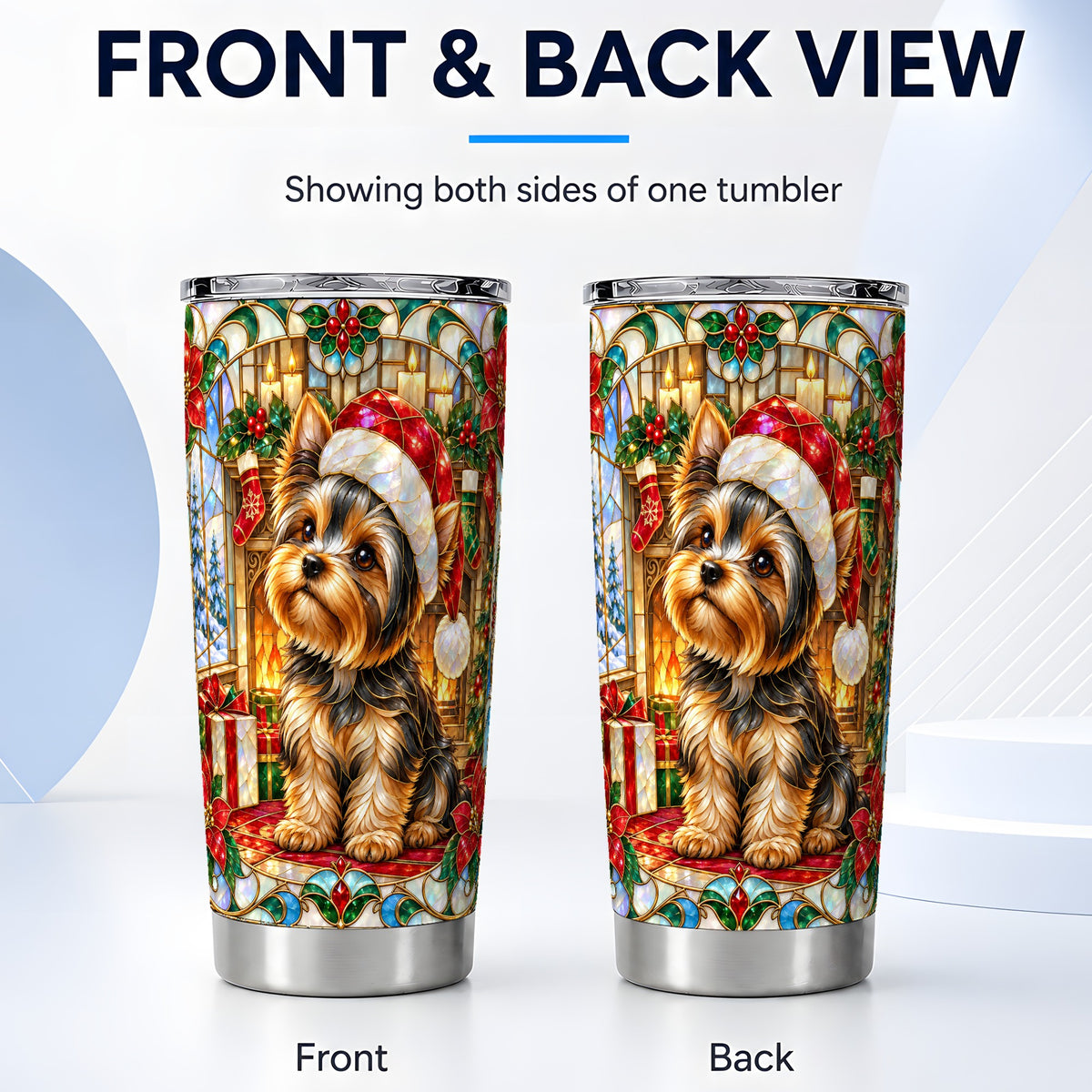 #pl[20oz|Steel] Stained Glass Style Yorkie Tumbler 20oz, Dog 20oz Tumbler, Travel Cup