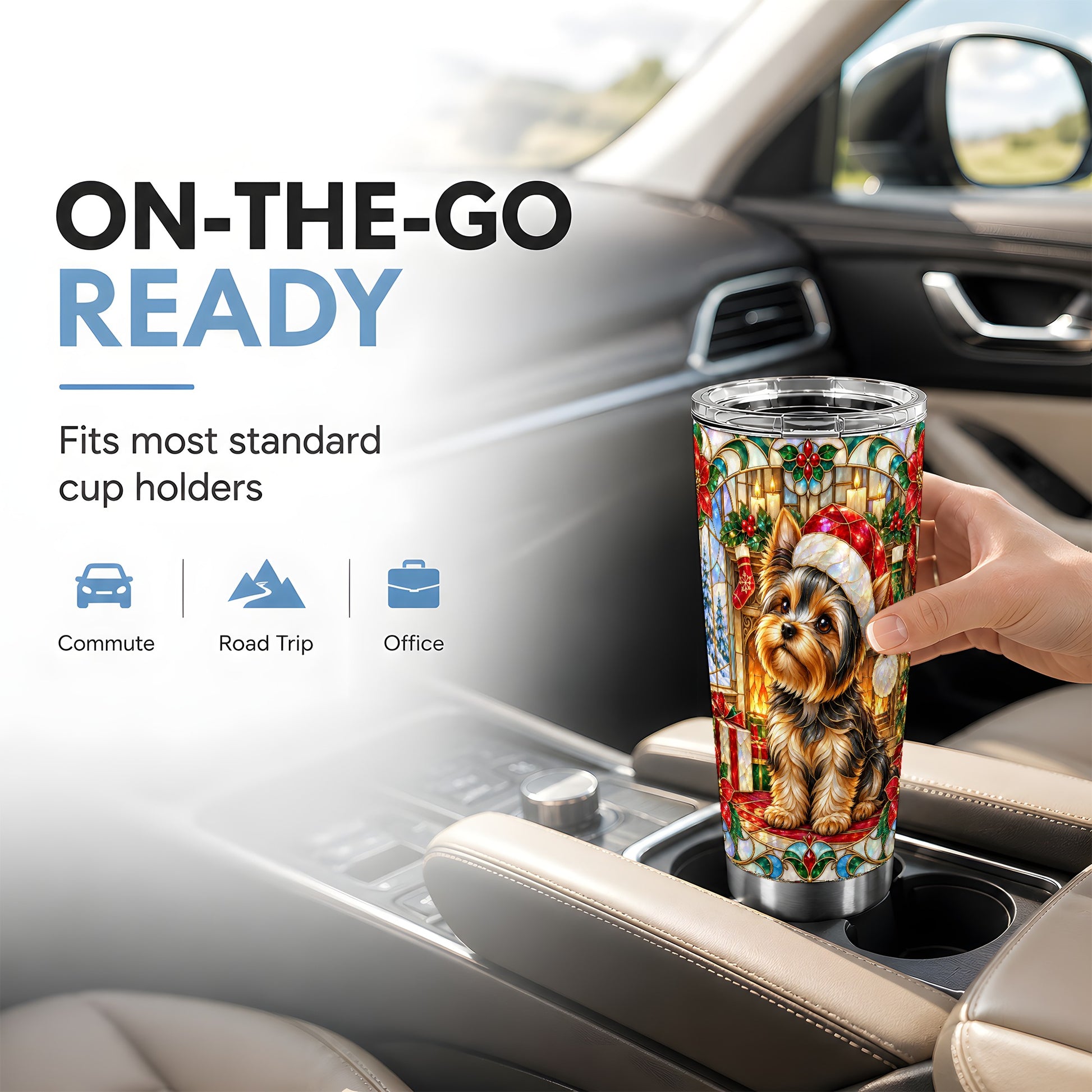 #pl[20oz|Steel] Stained Glass Style Yorkie Tumbler 20oz, Dog 20oz Tumbler, Travel Cup