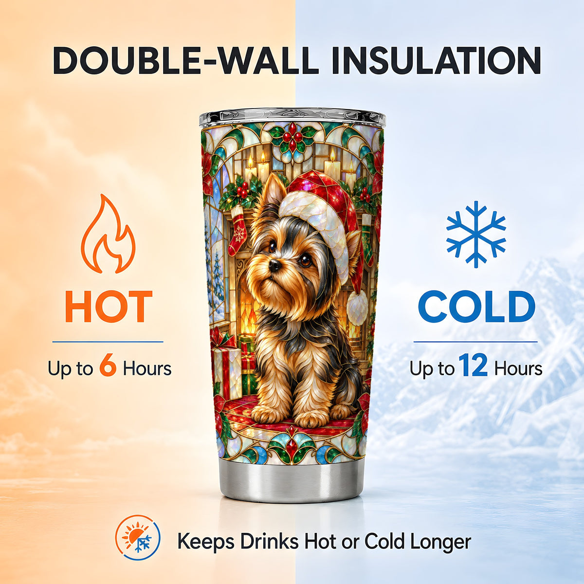 #pl[20oz|Steel] Stained Glass Style Yorkie Tumbler 20oz, Dog 20oz Tumbler, Travel Cup