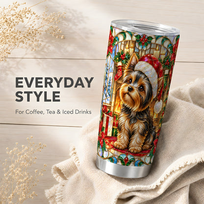 #pl[20oz|Steel] Stained Glass Style Yorkie Tumbler 20oz, Dog 20oz Tumbler, Travel Cup