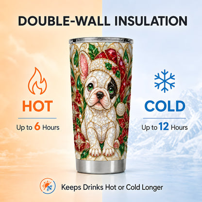 #pl[20oz|Steel] Frenchie Christmas Tumbler 20oz, Dog Tumbler, Stainless Steel Travel Cup