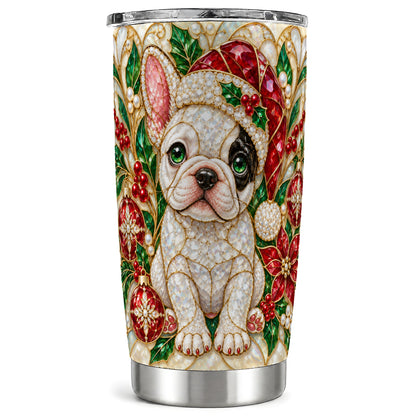Frenchie Christmas Tumbler 20oz, Dog Tumbler, Stainless Steel Travel Cup