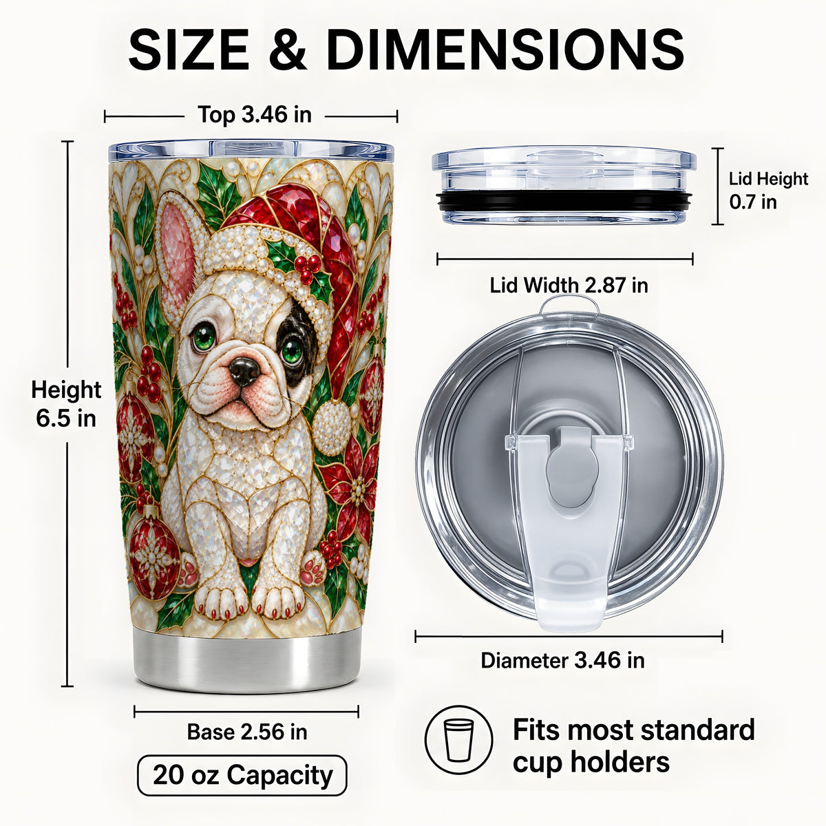 #pl[20oz|Steel] Frenchie Christmas Tumbler 20oz, Dog Tumbler, Stainless Steel Travel Cup