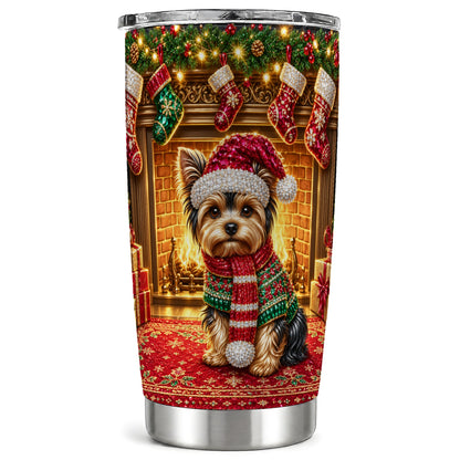 Yorkie Fireplace Tumbler 20oz, Dog Tumbler, Stainless Steel Travel Cup