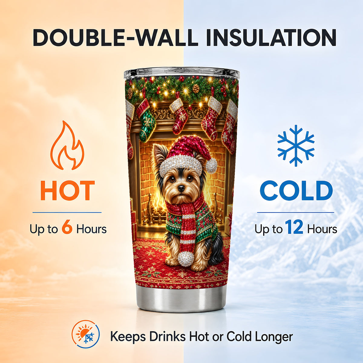 #pl[20oz|Steel] Yorkie Fireplace Tumbler 20oz, Dog Tumbler, Stainless Steel Travel Cup
