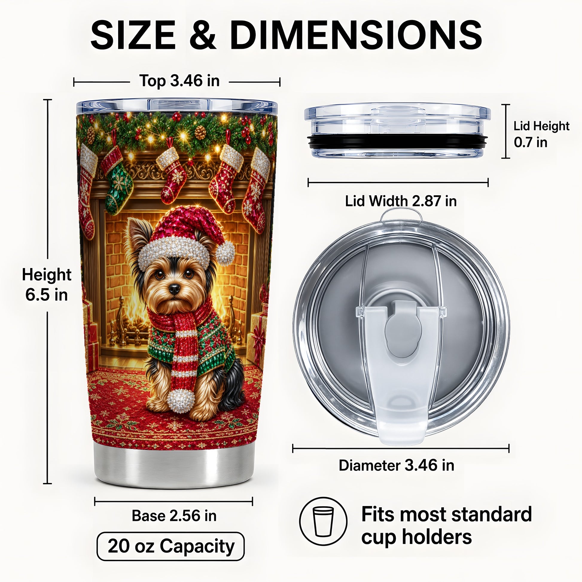 #pl[20oz|Steel] Yorkie Fireplace Tumbler 20oz, Dog Tumbler, Stainless Steel Travel Cup