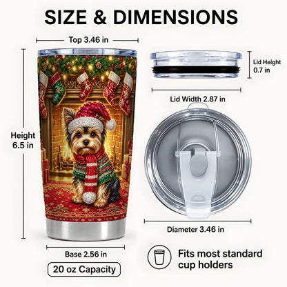 #pl[20oz|Steel] Yorkie Fireplace Tumbler 20oz, Dog Tumbler, Stainless Steel Travel Cup