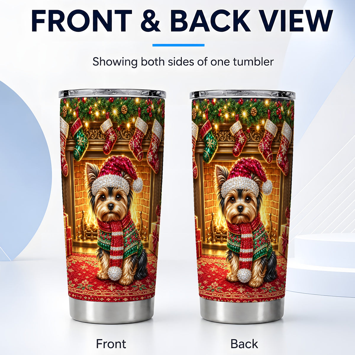 #pl[20oz|Steel] Yorkie Fireplace Tumbler 20oz, Dog Tumbler, Stainless Steel Travel Cup