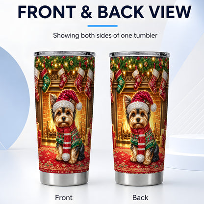 #pl[20oz|Steel] Yorkie Fireplace Tumbler 20oz, Dog Tumbler, Stainless Steel Travel Cup