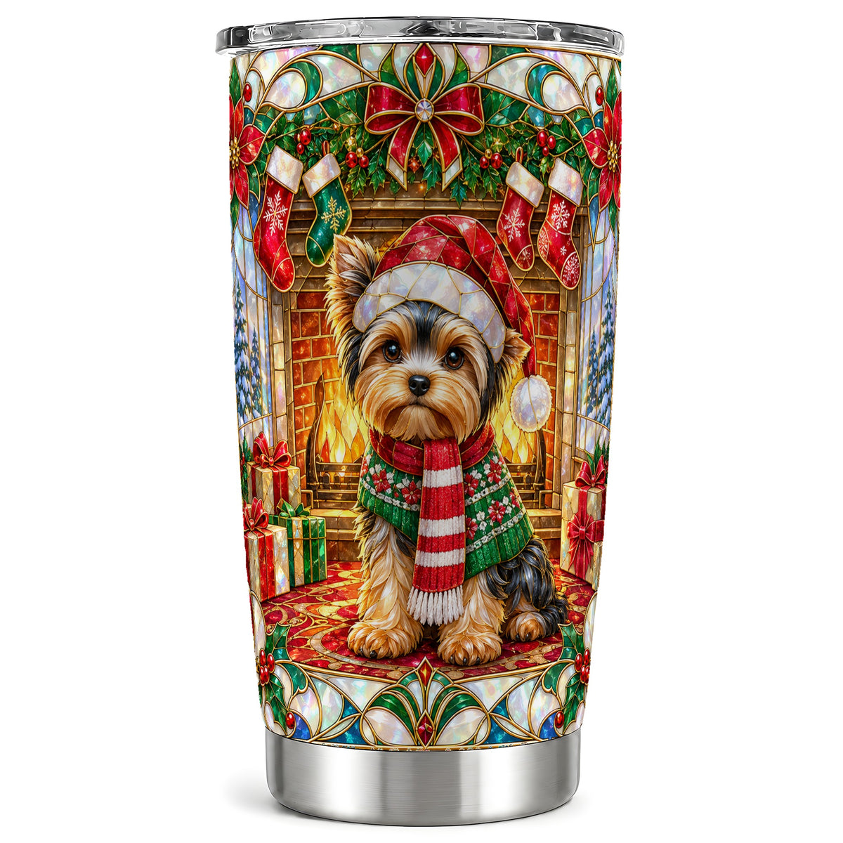 Yorkie Stained Glass Tumbler 20oz, Dog Tumbler, Stainless Steel Travel Cup