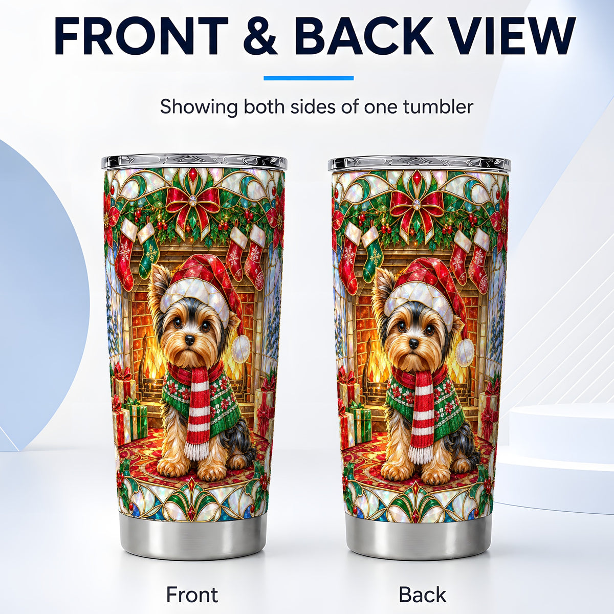 #pl[20oz|Steel] Yorkie Stained Glass Tumbler 20oz, Dog Tumbler, Stainless Steel Travel Cup