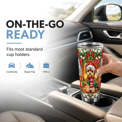 #pl[20oz|Steel] Yorkie Stained Glass Tumbler 20oz, Dog Tumbler, Stainless Steel Travel Cup