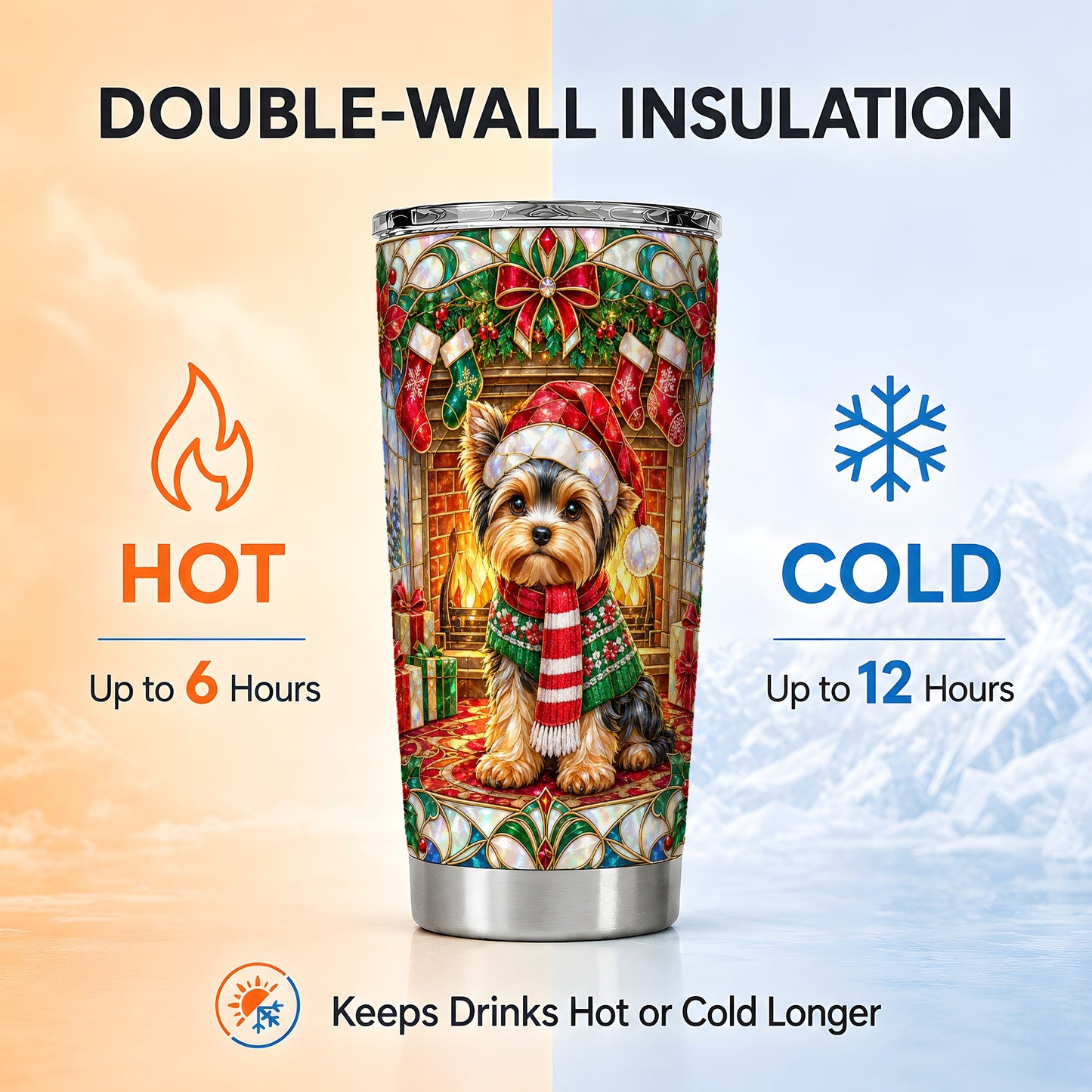 #pl[20oz|Steel] Yorkie Stained Glass Tumbler 20oz, Dog Tumbler, Stainless Steel Travel Cup