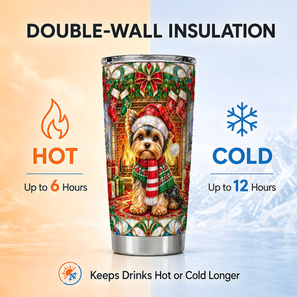 #pl[20oz|Steel] Yorkie Stained Glass Tumbler 20oz, Dog Tumbler, Stainless Steel Travel Cup