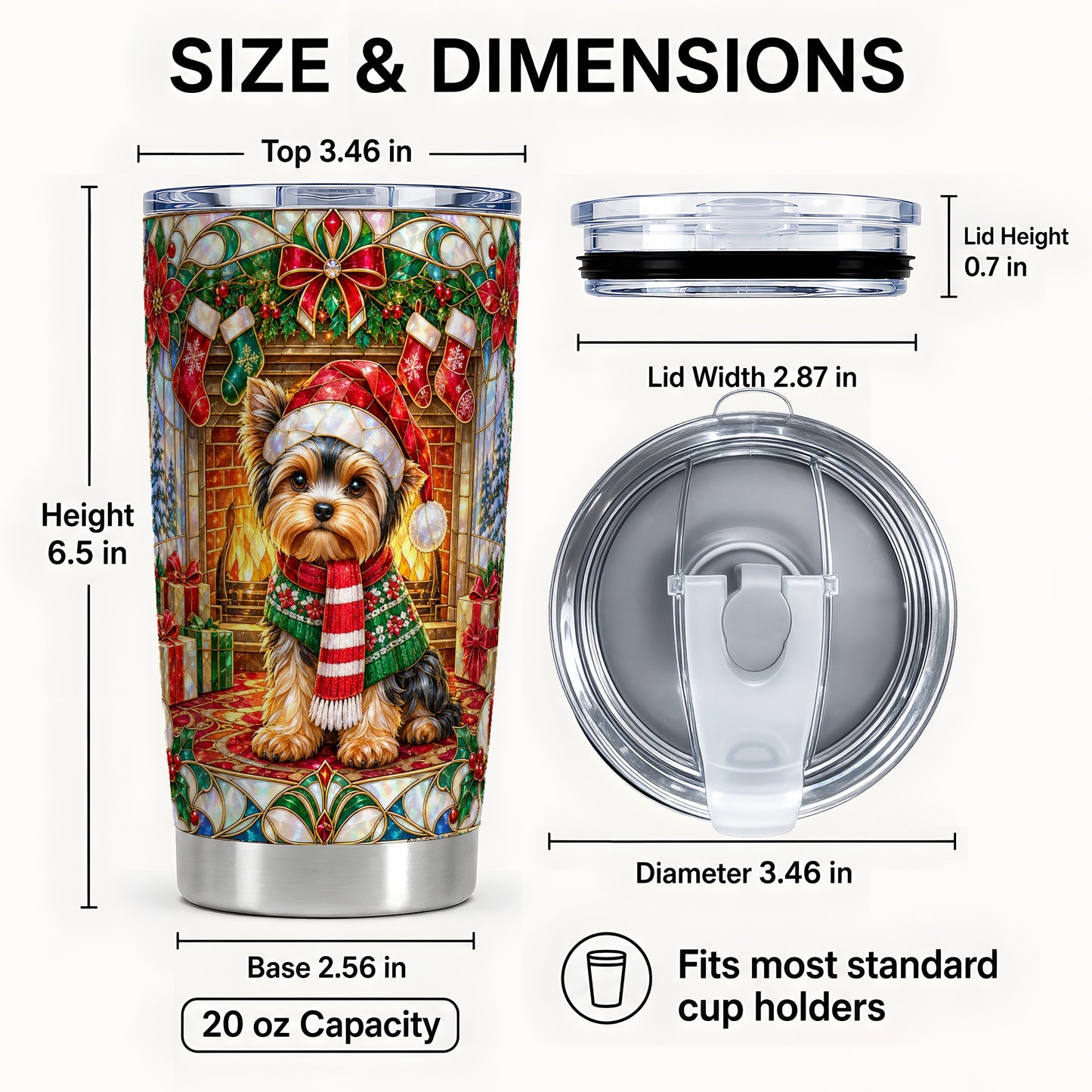#pl[20oz|Steel] Yorkie Stained Glass Tumbler 20oz, Dog Tumbler, Stainless Steel Travel Cup