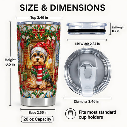 #pl[20oz|Steel] Yorkie Stained Glass Tumbler 20oz, Dog Tumbler, Stainless Steel Travel Cup