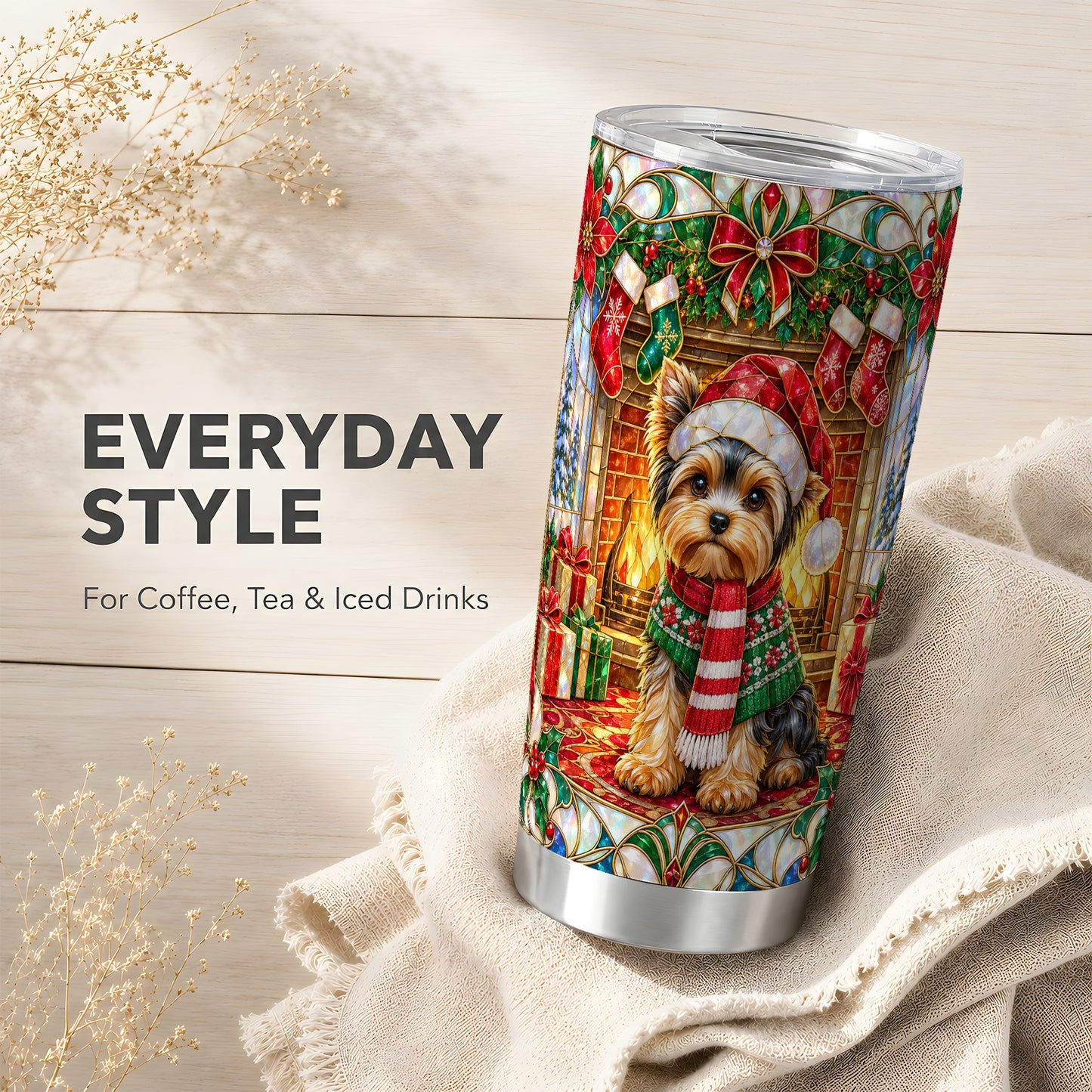 #pl[20oz|Steel] Yorkie Stained Glass Tumbler 20oz, Dog Tumbler, Stainless Steel Travel Cup
