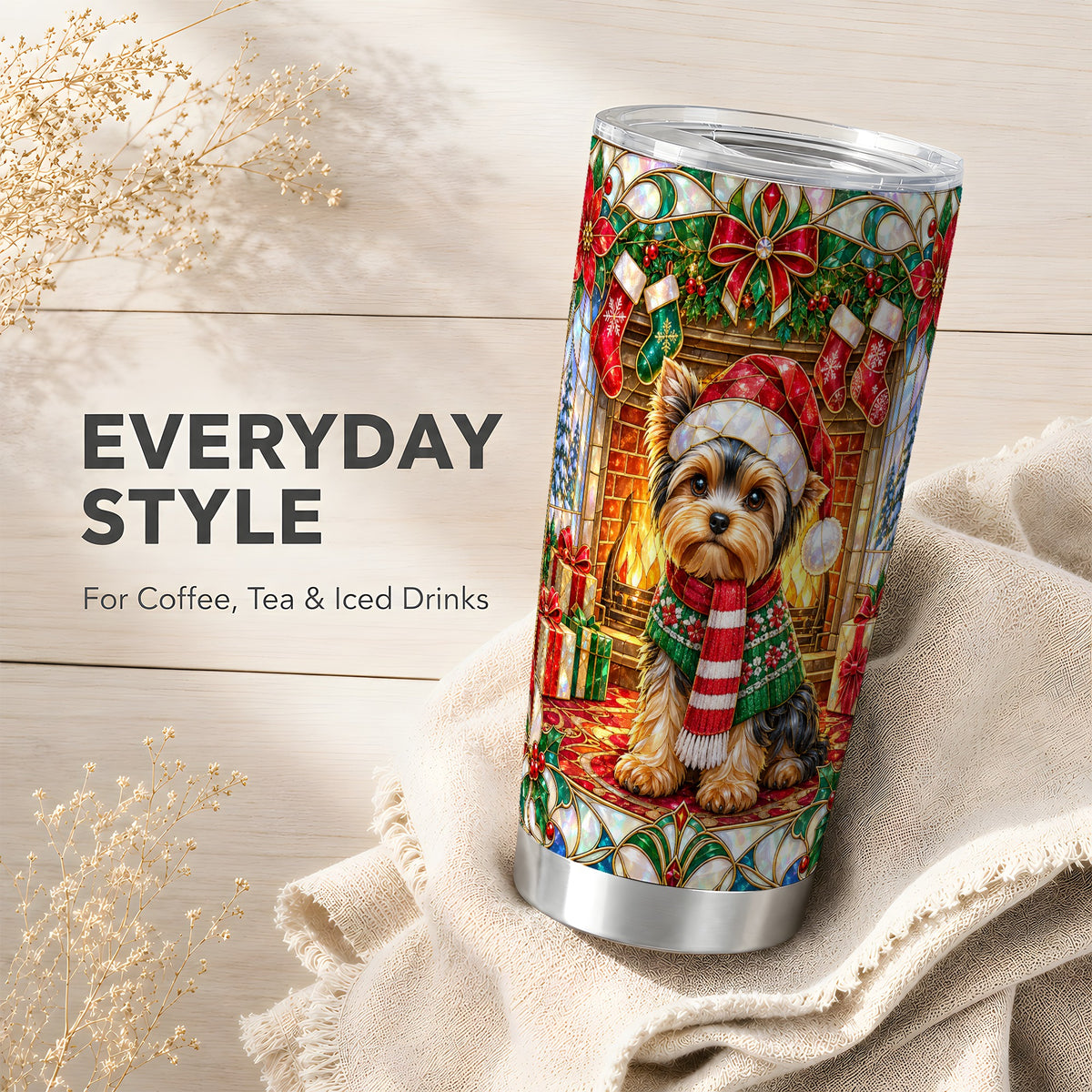 #pl[20oz|Steel] Yorkie Stained Glass Tumbler 20oz, Dog Tumbler, Stainless Steel Travel Cup