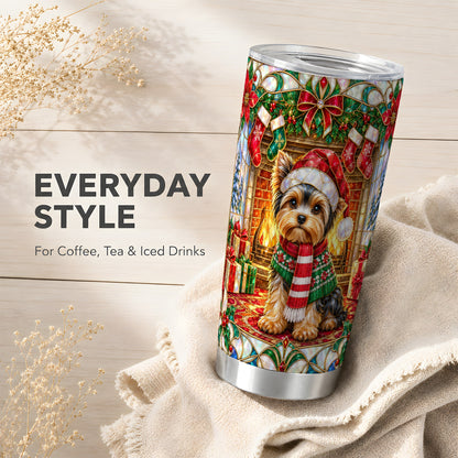 #pl[20oz|Steel] Yorkie Stained Glass Tumbler 20oz, Dog Tumbler, Stainless Steel Travel Cup