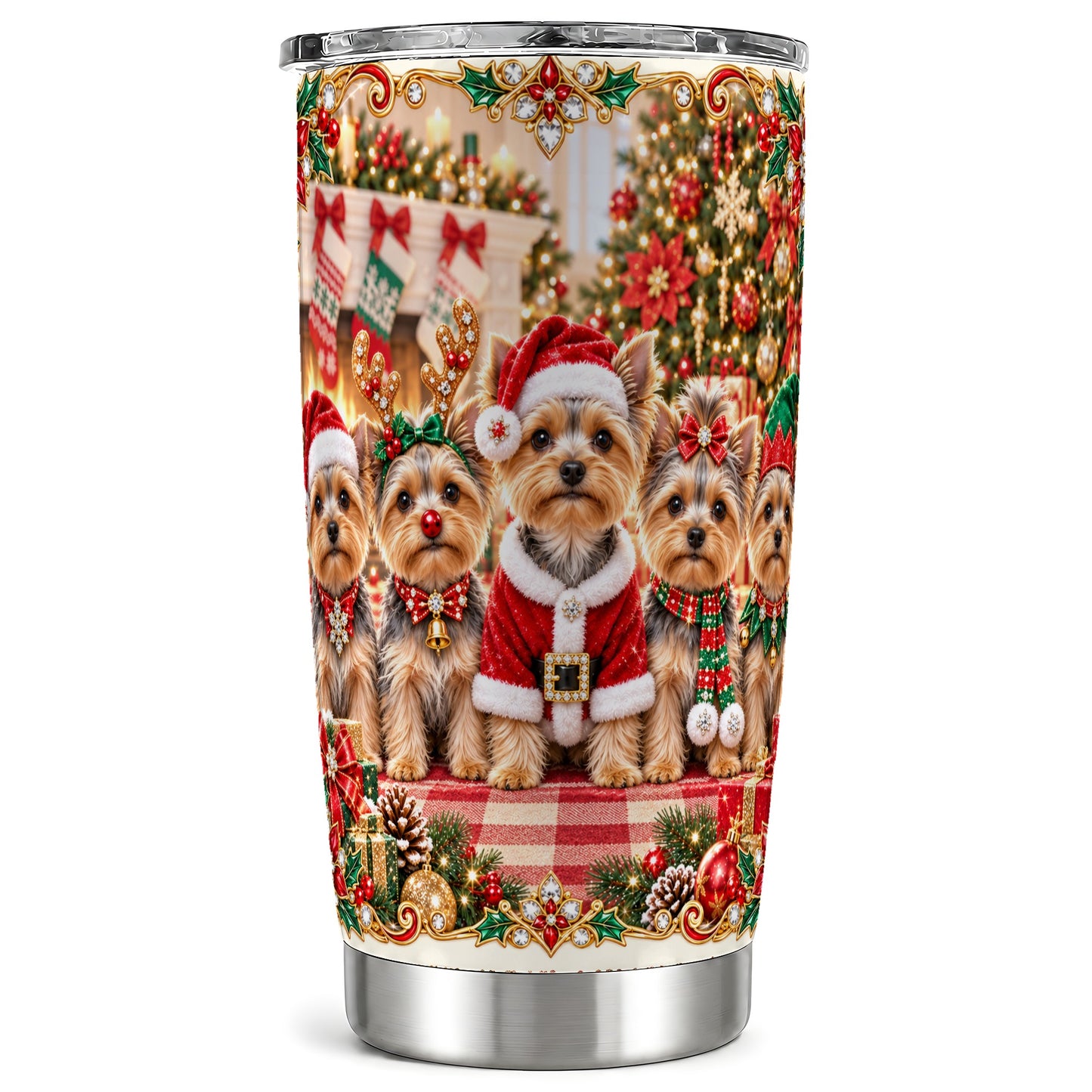 Yorkie Family Tumbler 20oz, Dog Tumbler, Stainless Steel Travel Cup