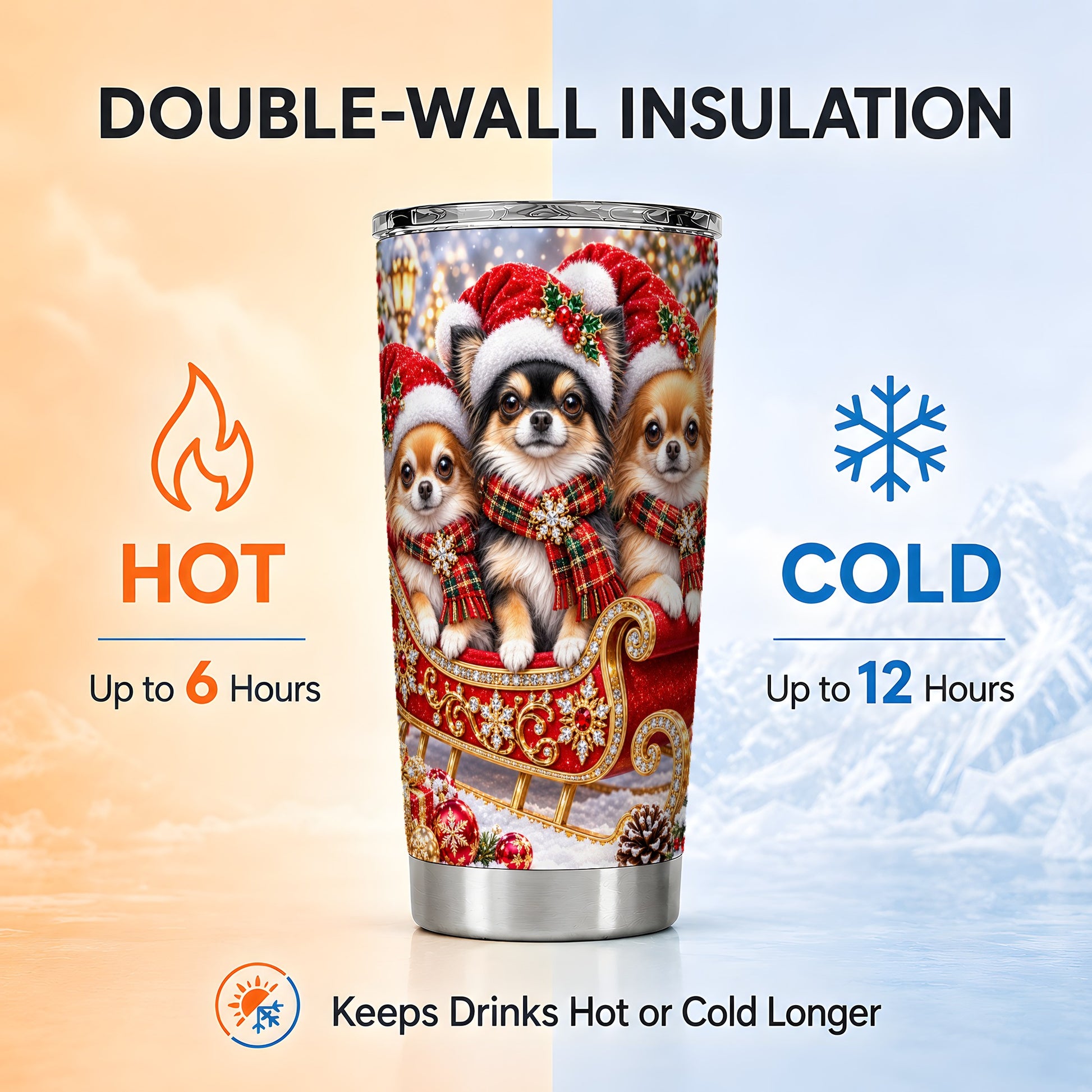 #pl[20oz|Steel] Christmas Chihuahua 20oz Tumbler, Dog Tumbler, Stainless Steel Travel Cup