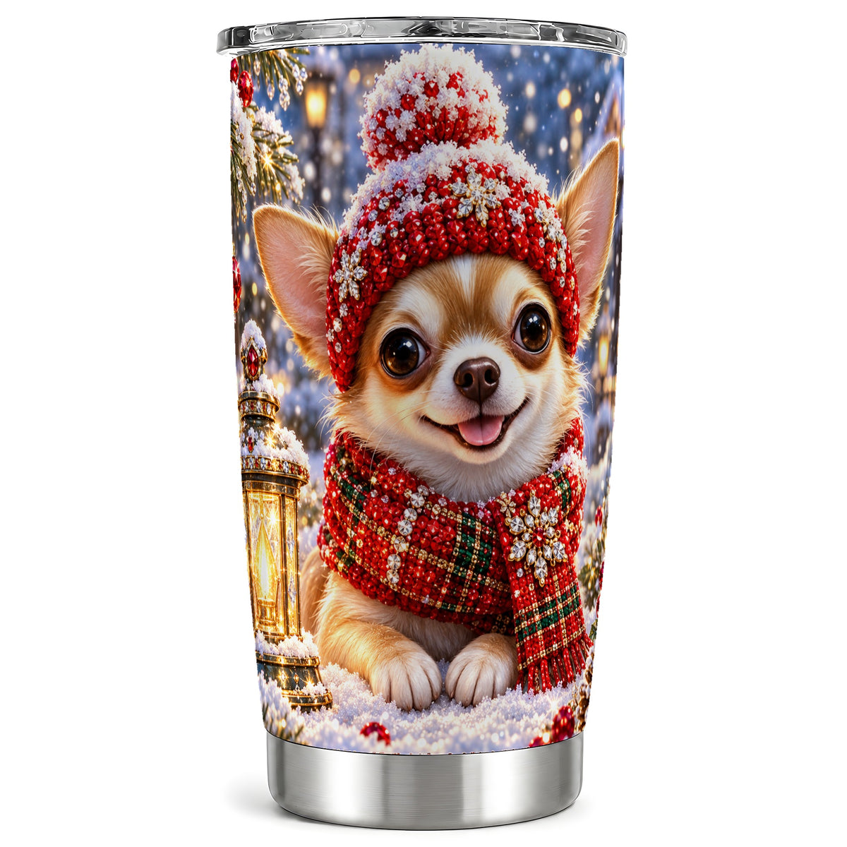 Christmas Chihuahua 20oz Tumbler, Dog Tumbler, Stainless Steel Travel Cup
