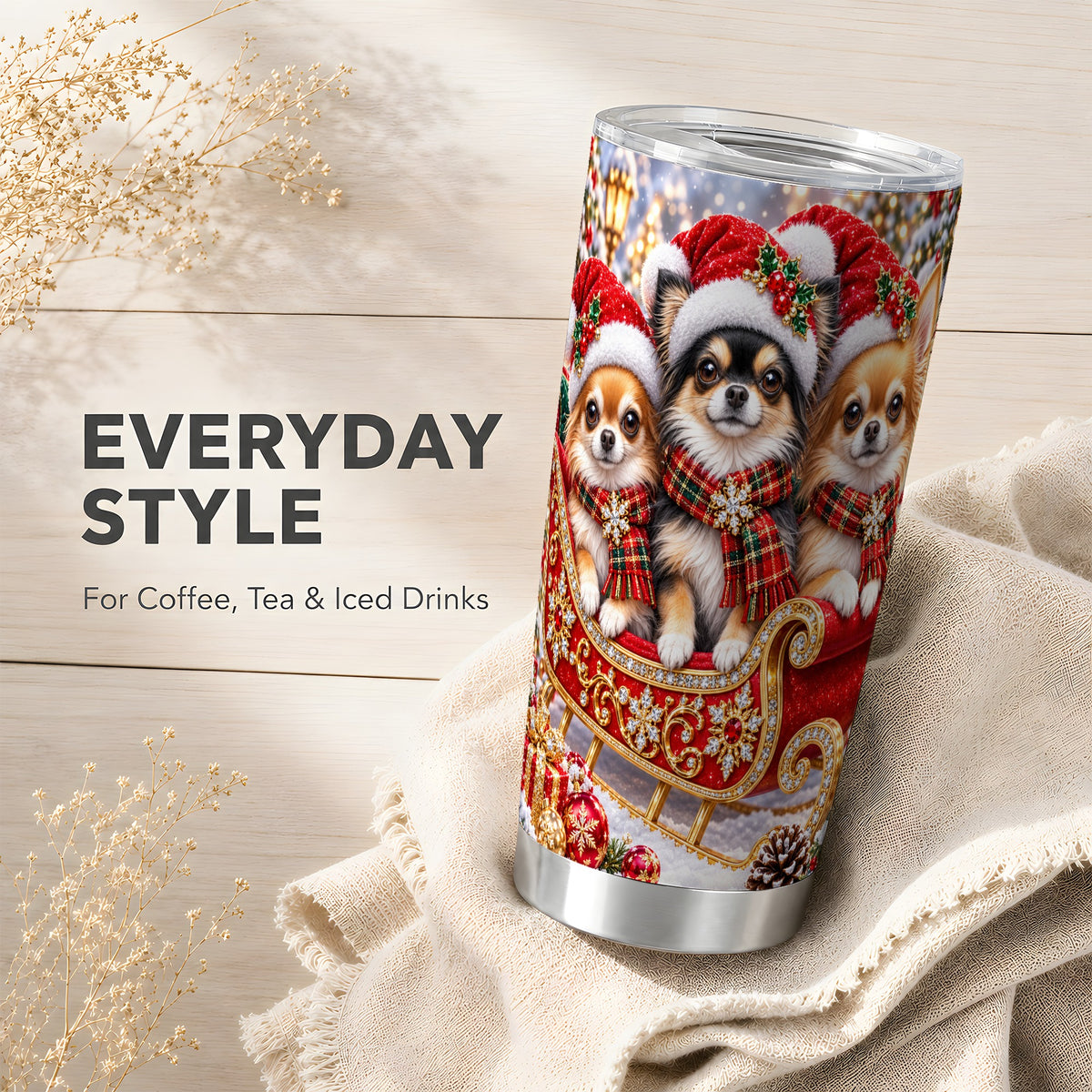 #pl[20oz|Steel] Christmas Chihuahua 20oz Tumbler, Dog Tumbler, Stainless Steel Travel Cup