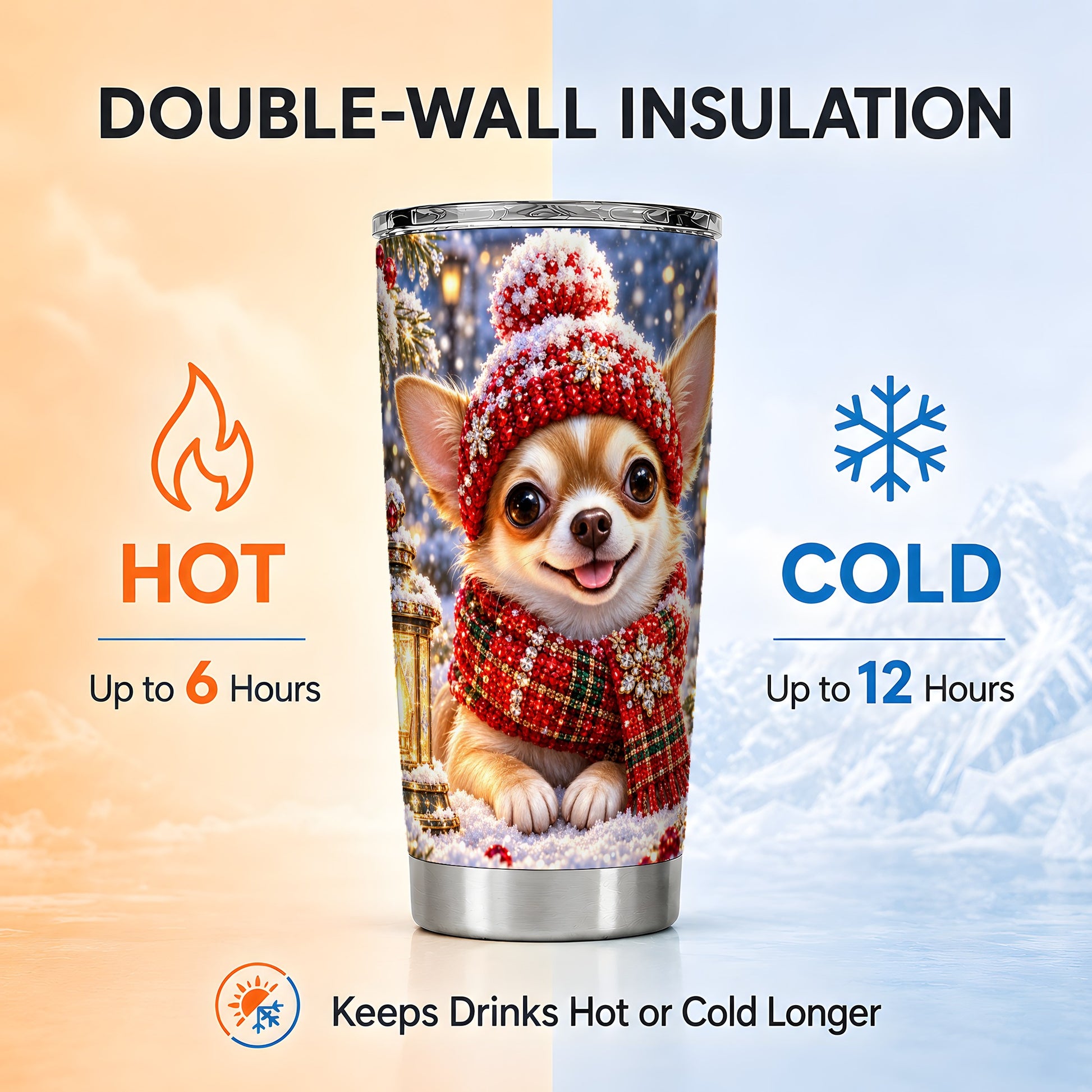 #pl[20oz|Steel] Christmas Chihuahua 20oz Tumbler, Dog Tumbler, Stainless Steel Travel Cup