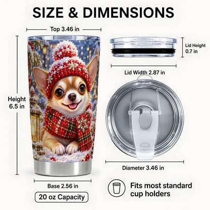 #pl[20oz|Steel] Christmas Chihuahua 20oz Tumbler, Dog Tumbler, Stainless Steel Travel Cup