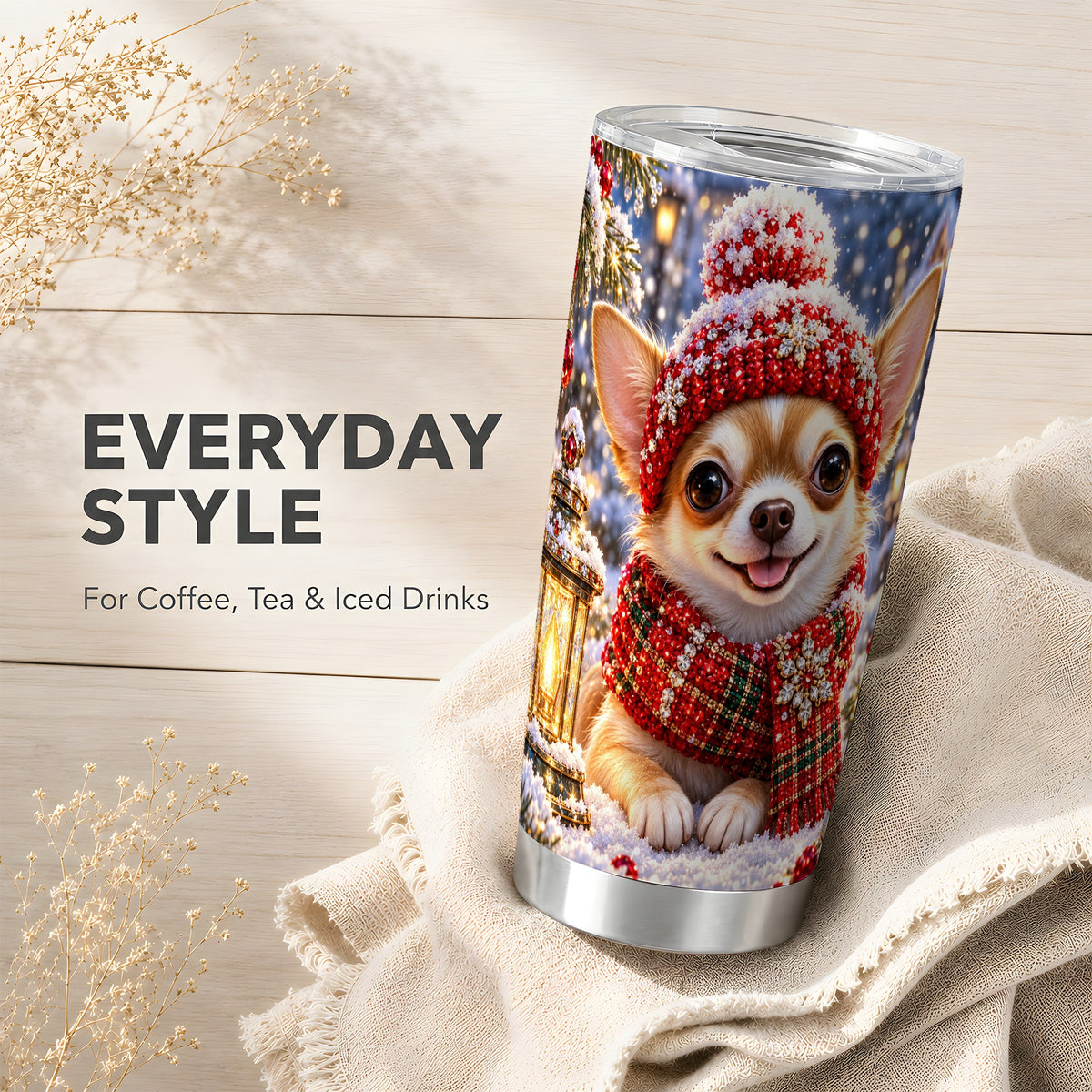 #pl[20oz|Steel] Christmas Chihuahua 20oz Tumbler, Dog Tumbler, Stainless Steel Travel Cup