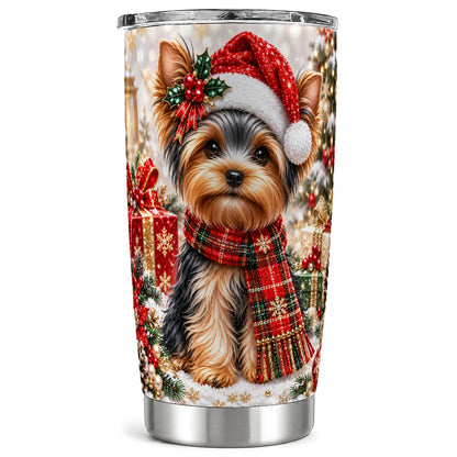 Christmas Yorkie 20oz Tumbler, Dog Tumbler, Stainless Steel Travel Cup