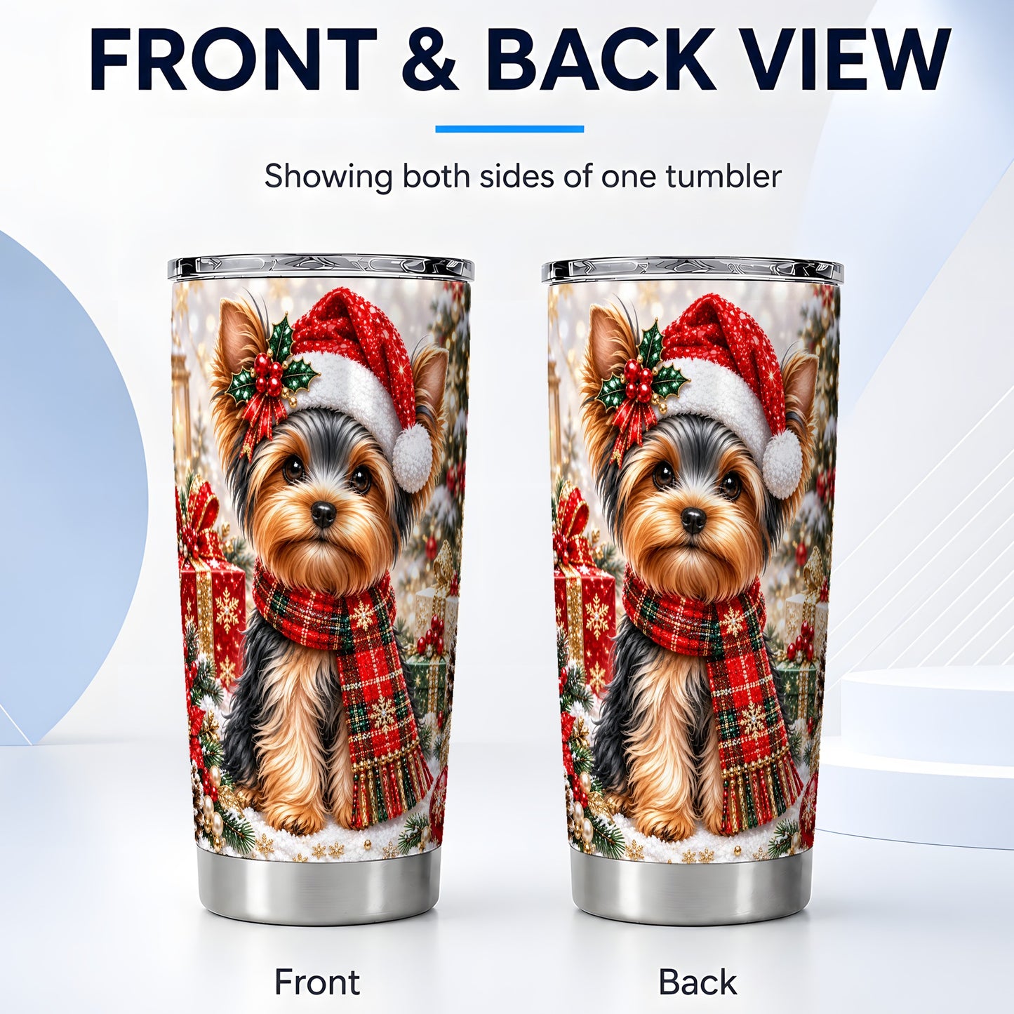 #pl[20oz|Steel] Christmas Yorkie 20oz Tumbler, Dog Tumbler, Stainless Steel Travel Cup
