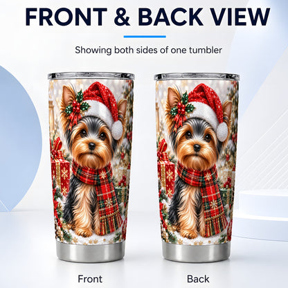 #pl[20oz|Steel] Christmas Yorkie 20oz Tumbler, Dog Tumbler, Stainless Steel Travel Cup