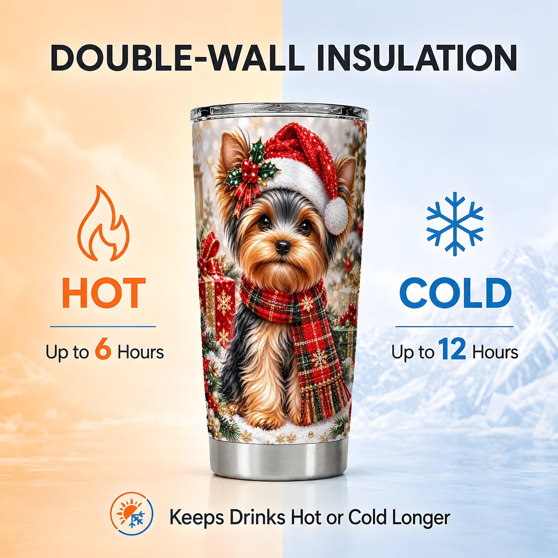 #pl[20oz|Steel] Christmas Yorkie 20oz Tumbler, Dog Tumbler, Stainless Steel Travel Cup