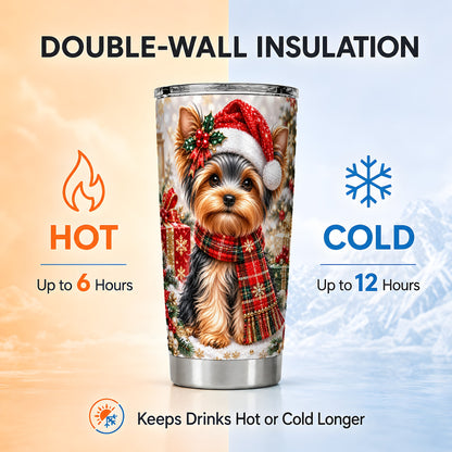 #pl[20oz|Steel] Christmas Yorkie 20oz Tumbler, Dog Tumbler, Stainless Steel Travel Cup