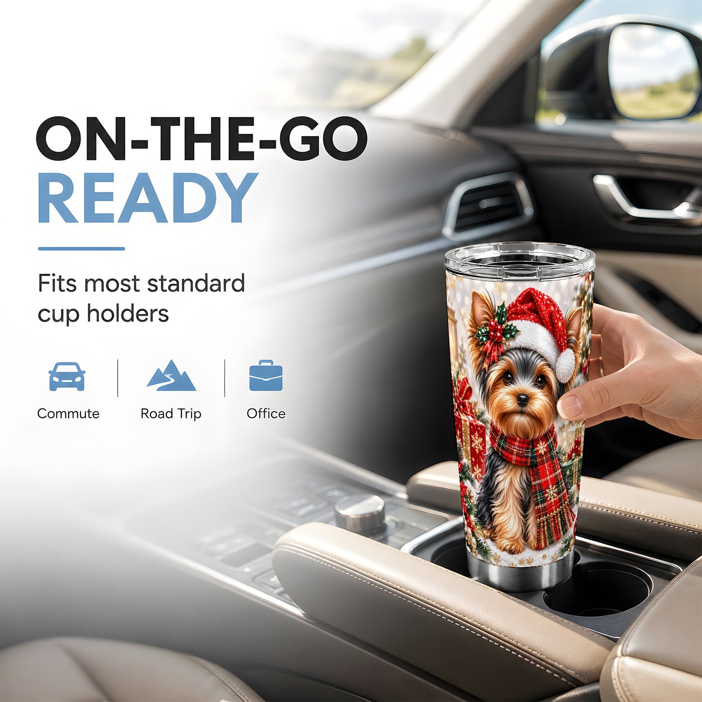 #pl[20oz|Steel] Christmas Yorkie 20oz Tumbler, Dog Tumbler, Stainless Steel Travel Cup
