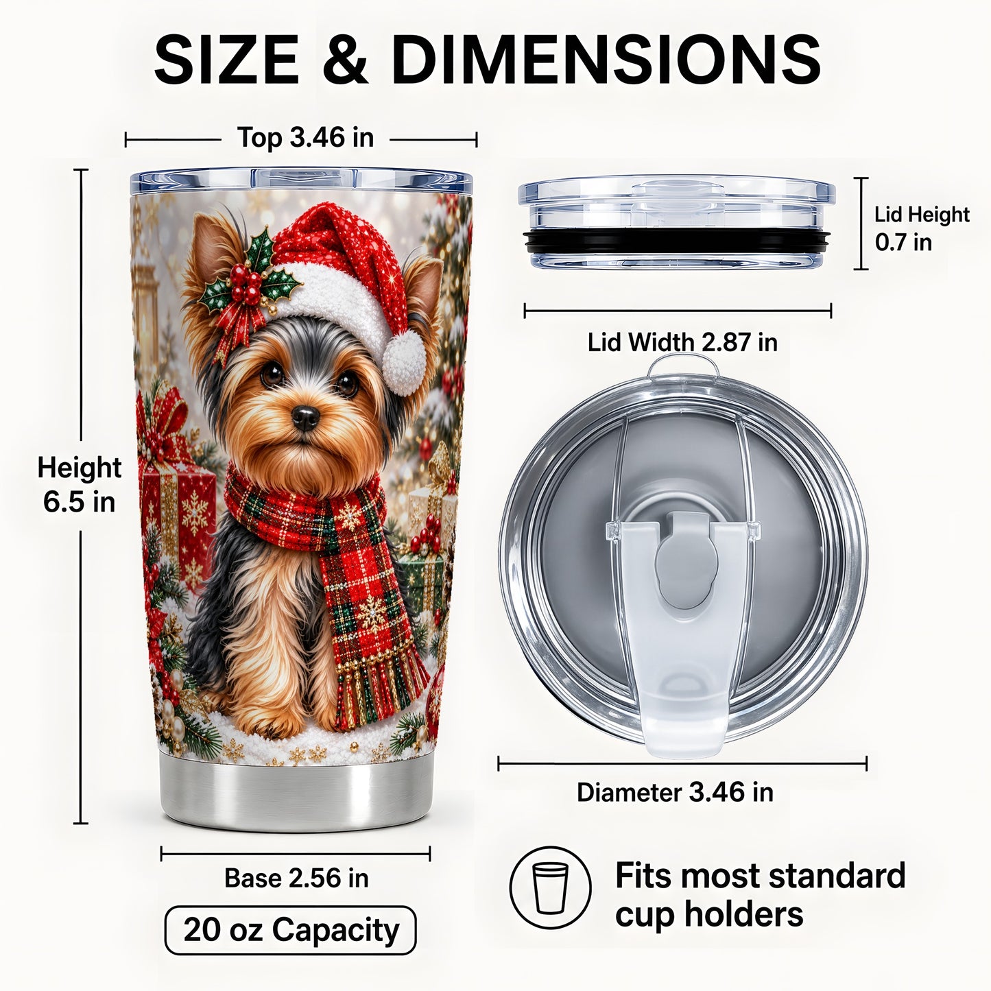 #pl[20oz|Steel] Christmas Yorkie 20oz Tumbler, Dog Tumbler, Stainless Steel Travel Cup