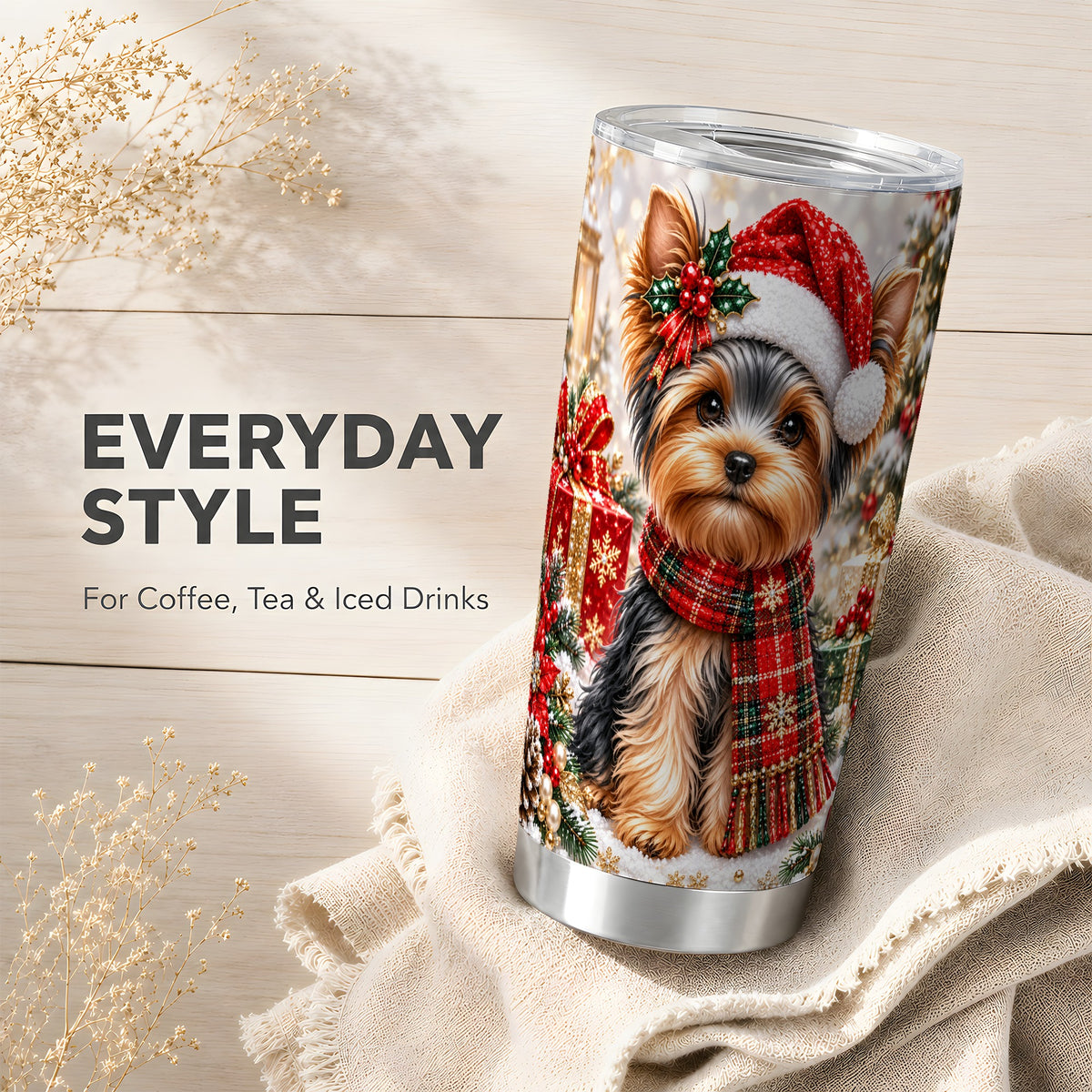 #pl[20oz|Steel] Christmas Yorkie 20oz Tumbler, Dog Tumbler, Stainless Steel Travel Cup