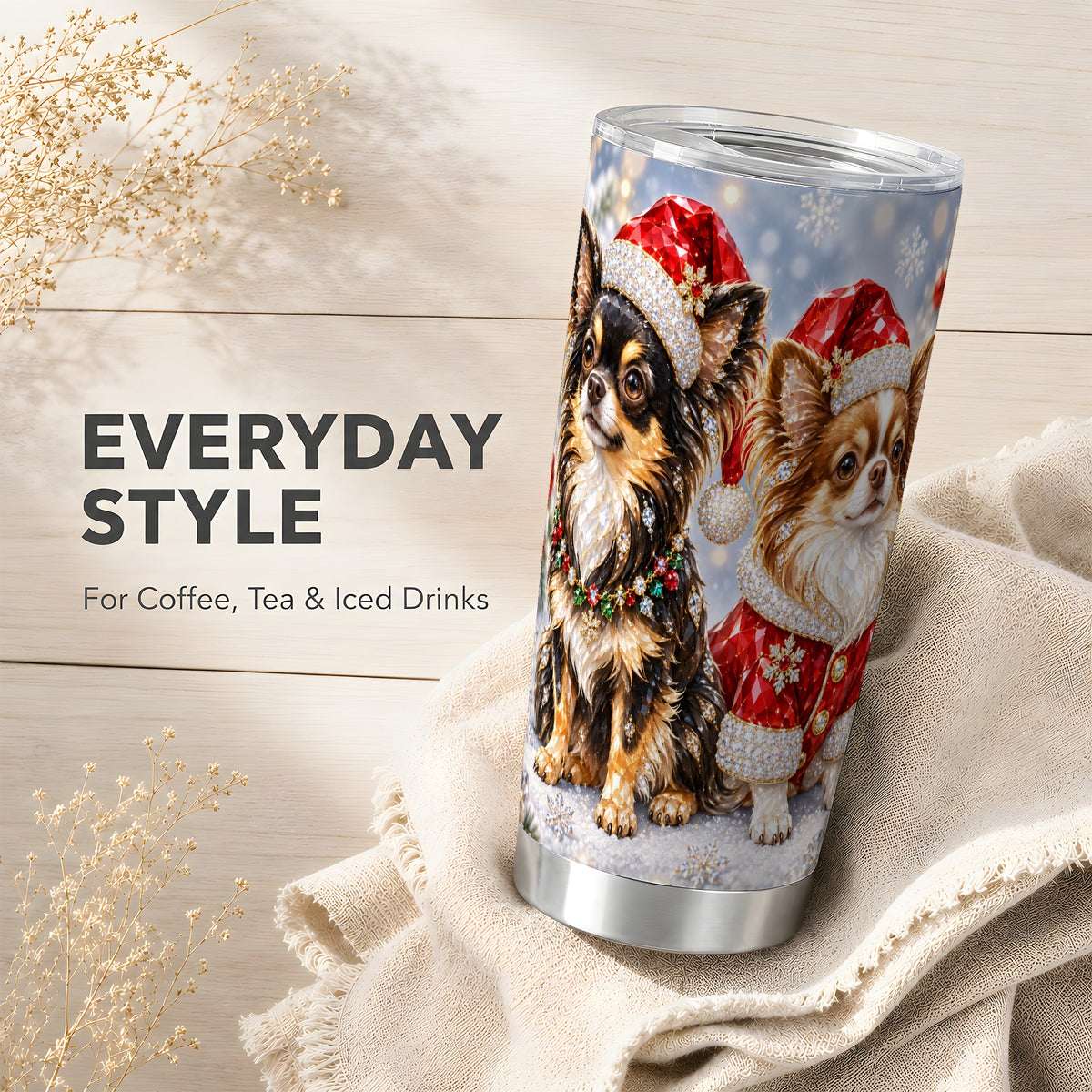 #pl[20oz|Steel] Christmas Chihuahua 20oz Tumbler, Dog Tumbler, Stainless Steel Travel Cup