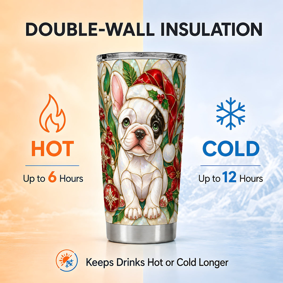 #pl[20oz|Steel] Christmas Bulldog Tumbler 20oz, Dog Tumbler, Stainless Steel Travel Cup