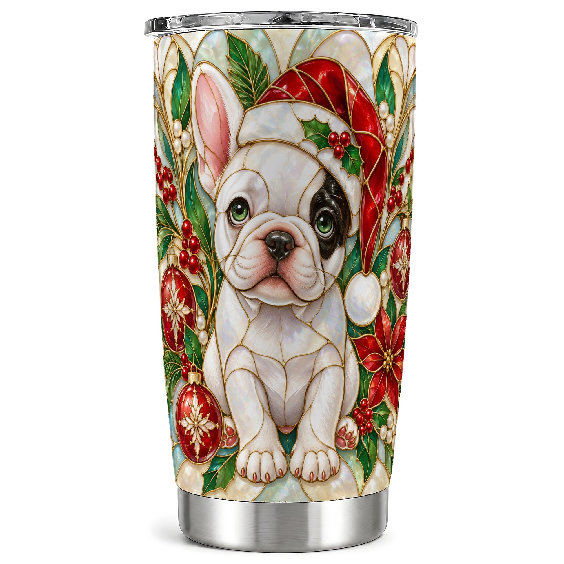 Christmas Bulldog Tumbler 20oz, Dog Tumbler, Stainless Steel Travel Cup