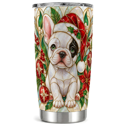 Christmas Bulldog Tumbler 20oz, Dog Tumbler, Stainless Steel Travel Cup