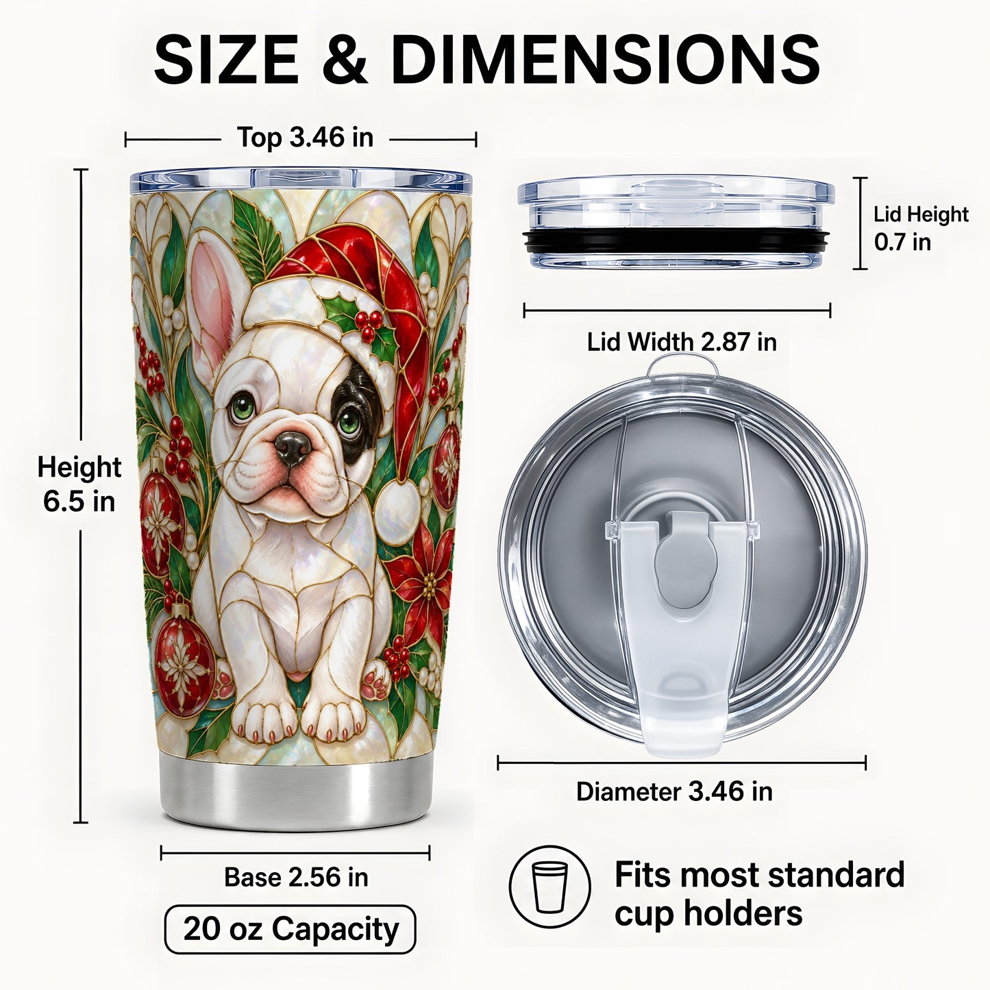 #pl[20oz|Steel] Christmas Bulldog Tumbler 20oz, Dog Tumbler, Stainless Steel Travel Cup
