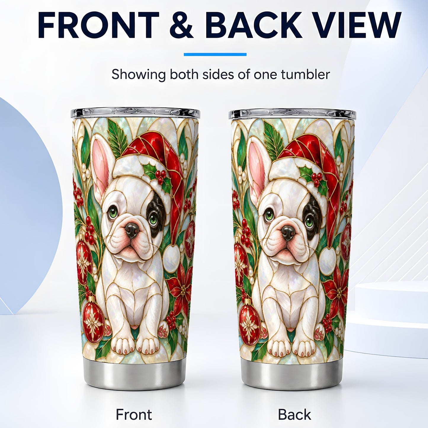 #pl[20oz|Steel] Christmas Bulldog Tumbler 20oz, Dog Tumbler, Stainless Steel Travel Cup