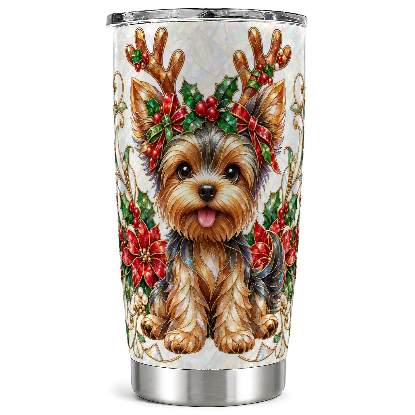 Christmas Yorkie Tumbler 20oz, Dog Tumbler, Stainless Steel Travel Cup