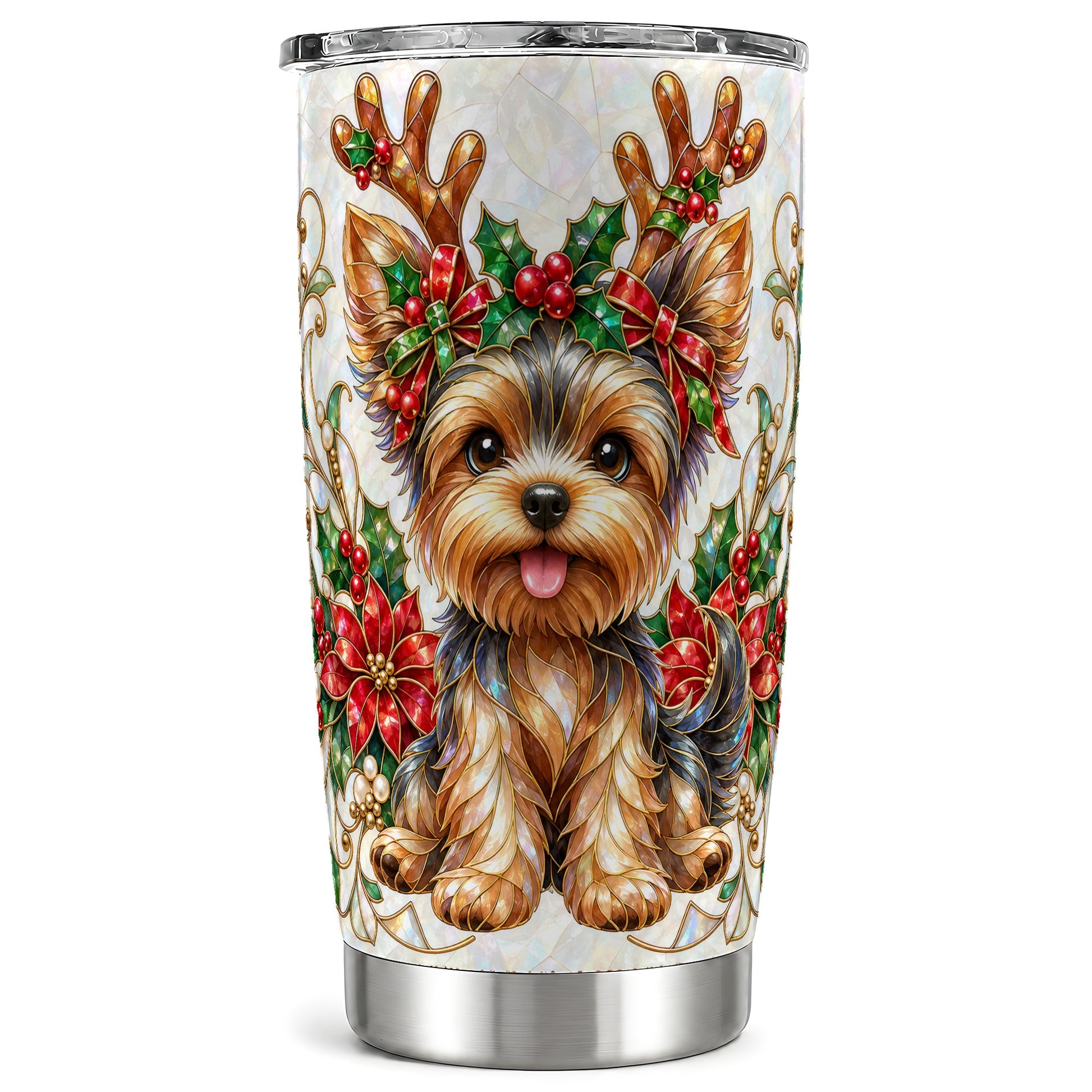 Christmas Yorkie Tumbler 20oz, Dog Tumbler, Stainless Steel Travel Cup